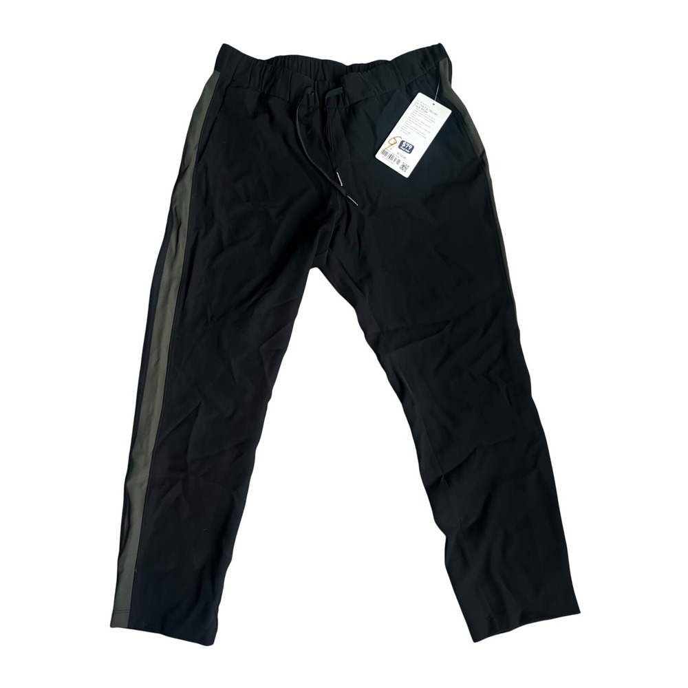 Lululemon On The Fly Woven Track Stripe Pants Black Dark Olive Size 8